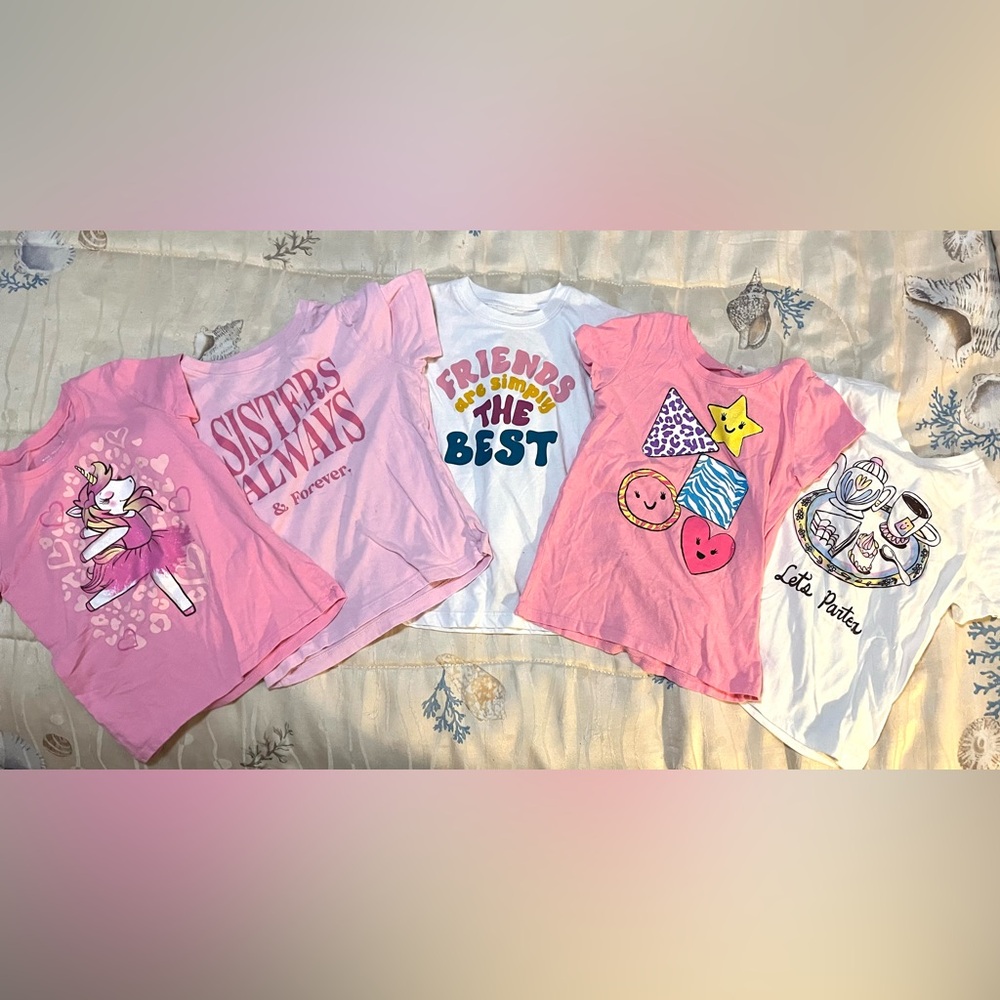 Bundle of 5 Toddler Girls Play Tees, Size 5T